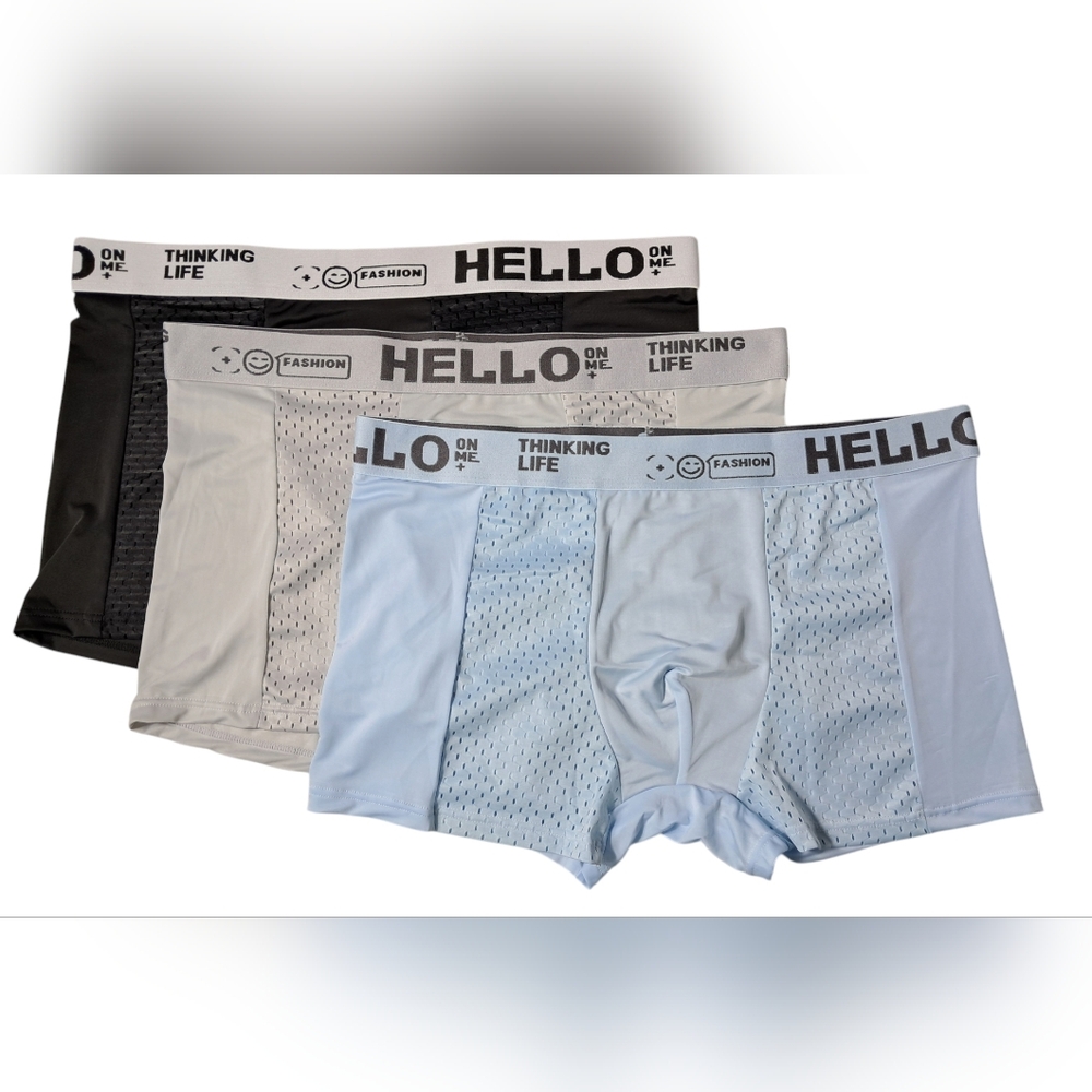 Men Underwear Boxer Briefs Gray Blue Black 3pc Bundle Breathable Mens Underwear